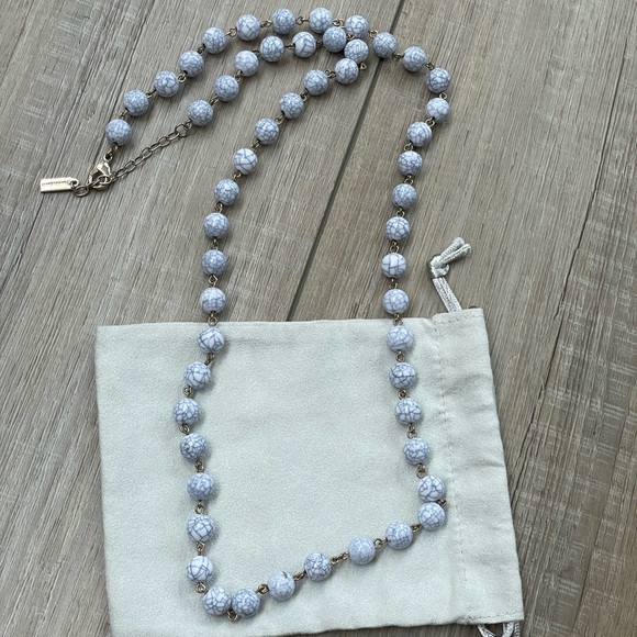 BAUBLEBAR White Marble Beaded Long Necklace | Single Strand Gold 17" - Picture 3 of 5